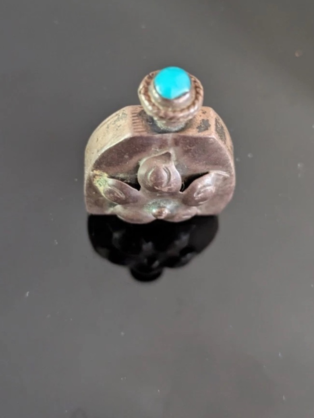 Vintage 1940s sterling silver Taxco signed snuff bottle with turquoise top - Picture 5 of 7